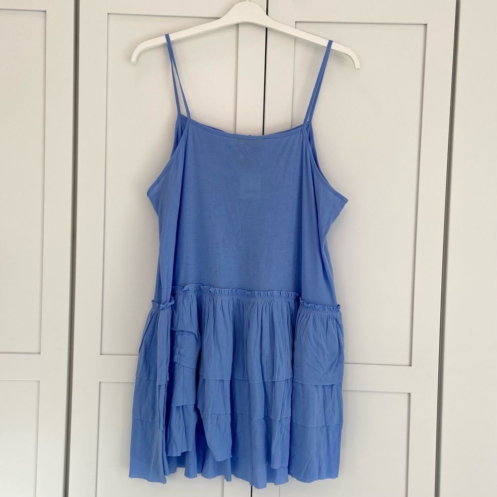 FREE PEOPLE Beach Blue Tiered Beaded Mini Dress Size M - Picture 9 of 10